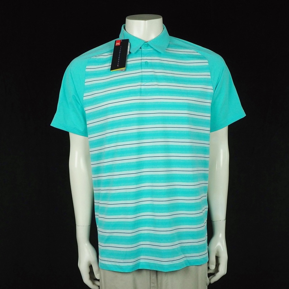 New Under Armour Threadborne Boundless Golf Polo Shirt Mens Large Aqua Blue